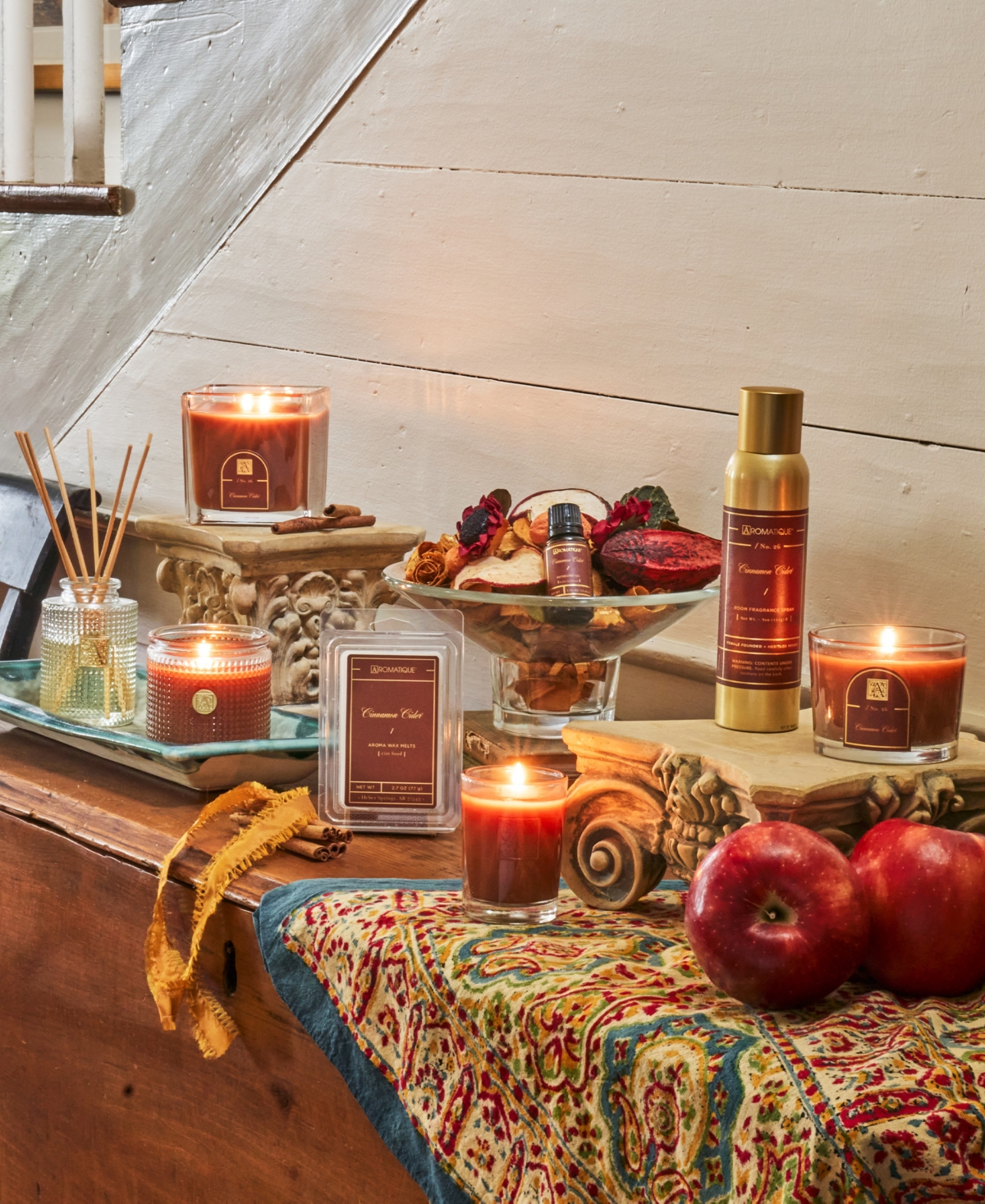 Cinnamon Cider Aerosol Room Spray - Gold-Tone Metal Can with Brown Decorativ