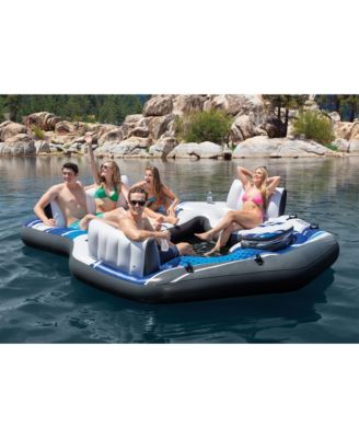 Blue Tropic Inflatable Lake Island Water Float with Cooler and Cupholders
