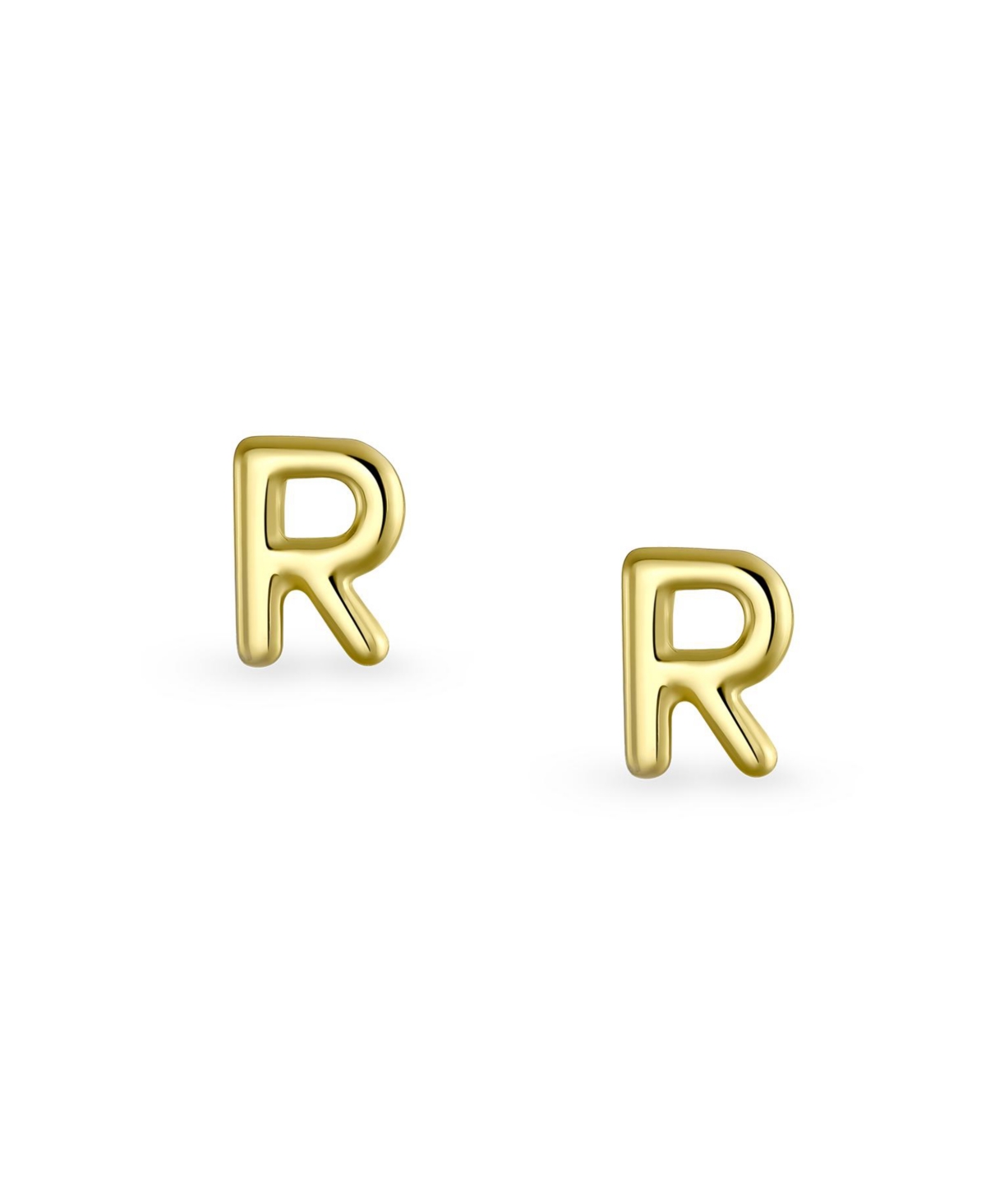 Bling Jewelry Abc Minimalist Yellow 14K Gold Capital Block Alphabet Letter Initial Stud Earrings Safety Ball Screw Back For Women