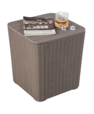 Outdoor Resin Storage Side Table with Removable Lid and Wicker-woven Accent