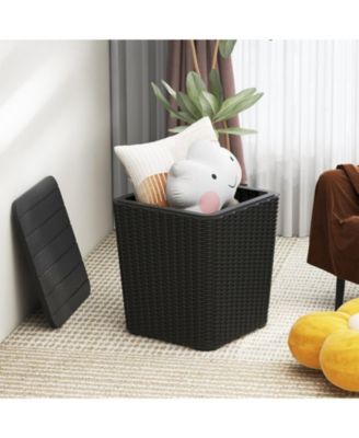 Outdoor Resin Storage Side Table with Removable Lid and Wicker-woven Accent
