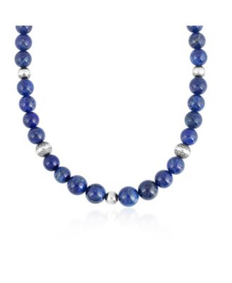Sterling Silver and Graduated Lapis Lazuli Gemstone Bead Necklace, 17 Inches