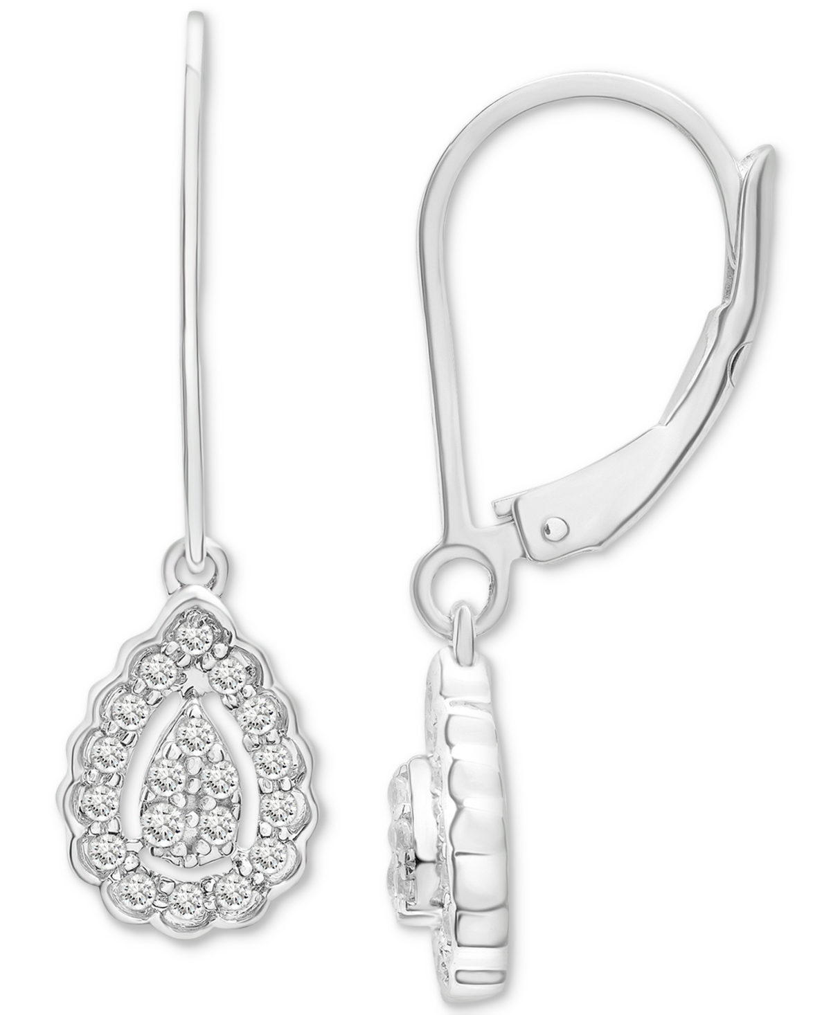 Macy's Bonus Offer: Diamond Teardrop Halo Cluster Leverback Drop Earrings In Sterling Silver, Created For M In Sterling Silver
