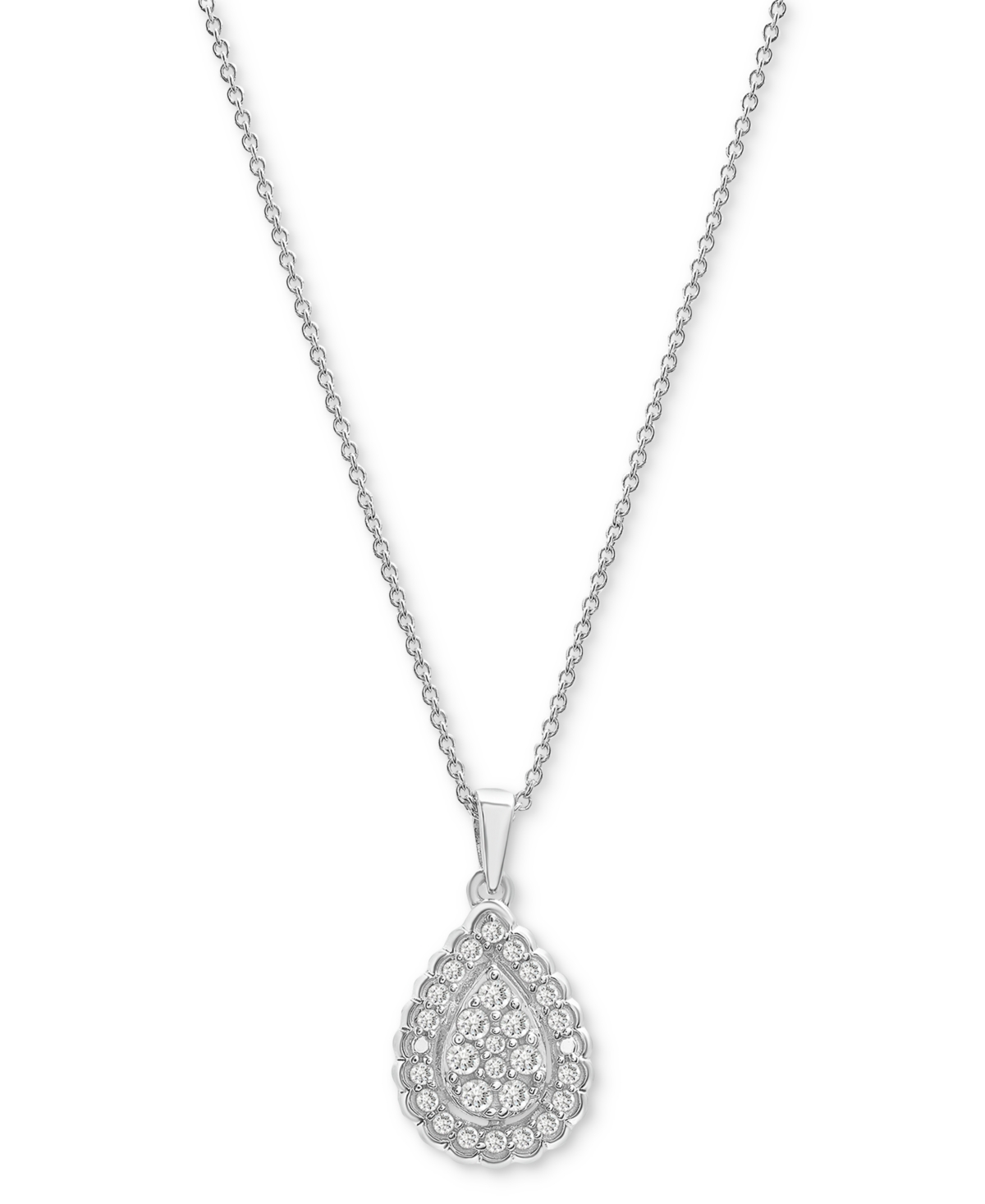 Macy's Diamond Teardrop Halo Cluster 18" Pendant Necklace (1/4 Ct. T.w.) In Sterling Silver, Created For Ma In Sterling Silver