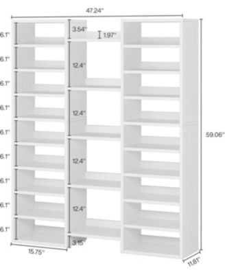 14-Tier Shoe Rack, Freestanding Shoe Shelf, White Wooden Shoe Storage Cabinet with 22 Open Cubbies, 46 Pairs Wide Entryway Shoe Organizer