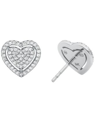 Sterling Silver Pav&eacute; Heart Stud Earrings