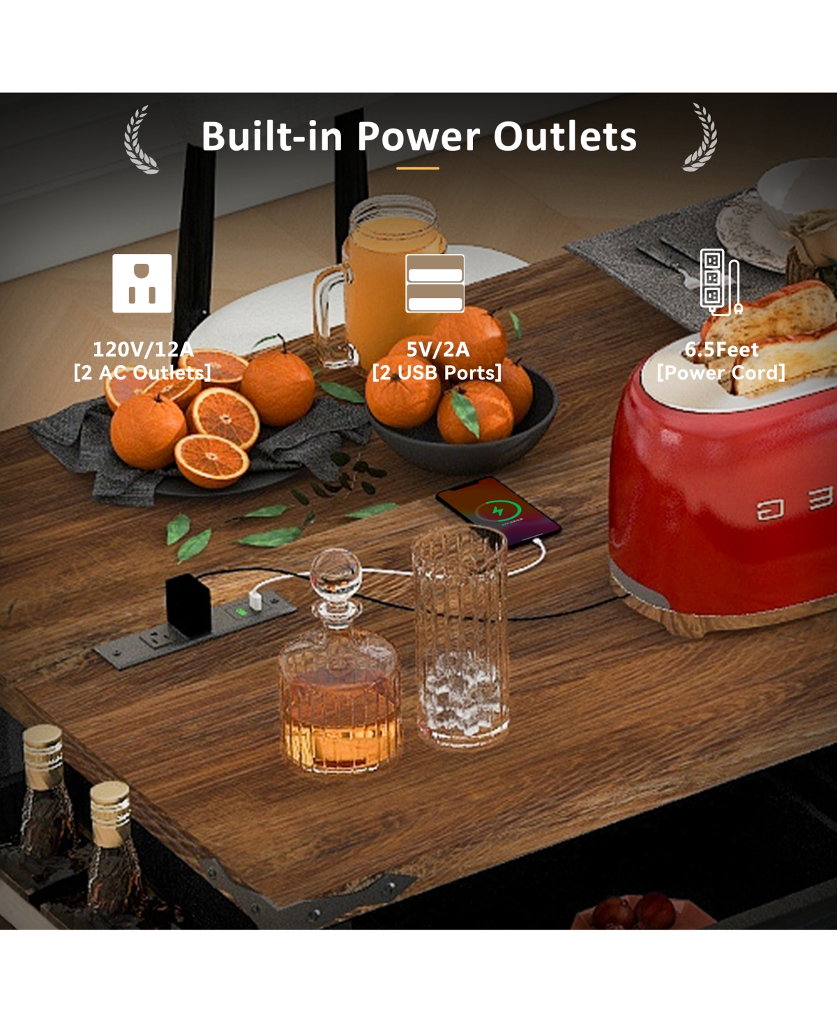 Big Black Wood Grain Farmhouse Kitchen Island with Power Outlet and Sliding Barn Doors