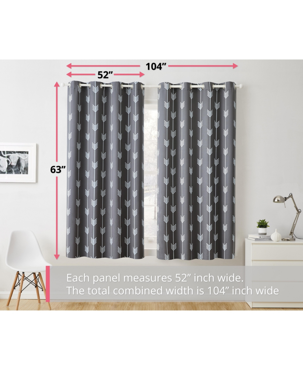 Hlc.me Arrow Printed Privacy Blackout Energy Efficient Room Darkening Thermal Grommet Window Curtain Drape Panels for Bedroom - Set of 2