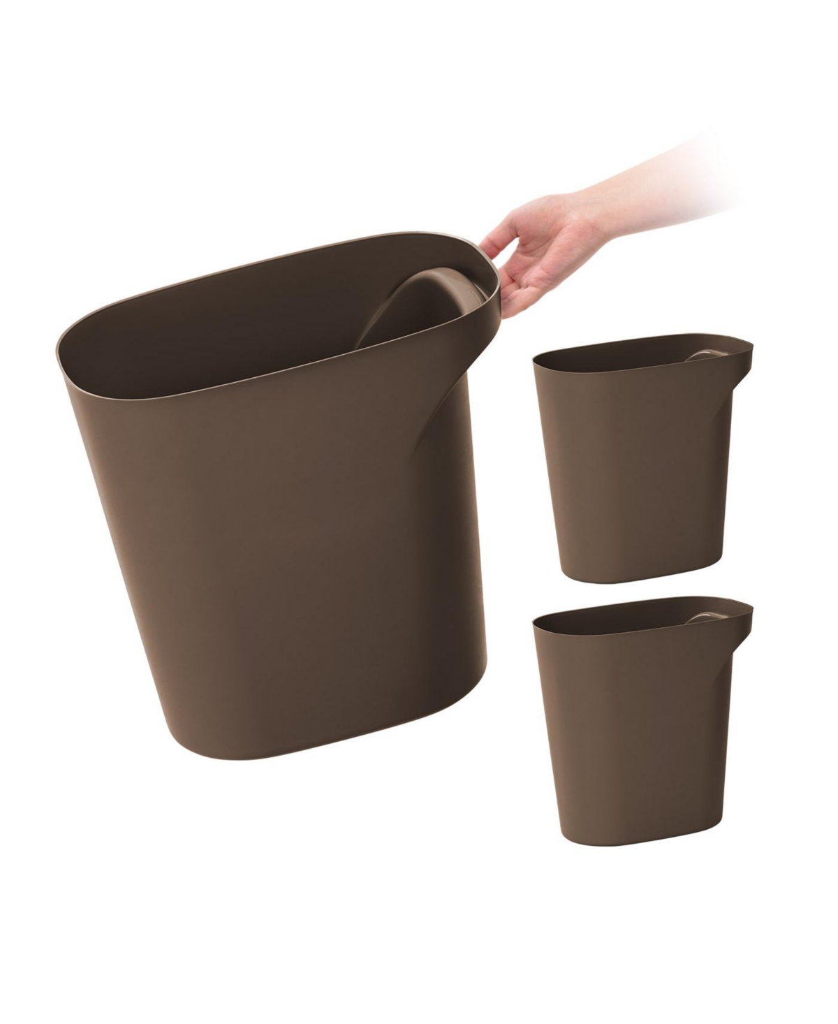 6 Gallon / 24 Quart Plastic Wastebasket Trash Cans for Home, Office, Bedroom, Bathroom, Brown, 3-Pack - Brown