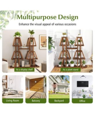 5-Tier 10 Potted Wood Plant Stand for Multiple Plants