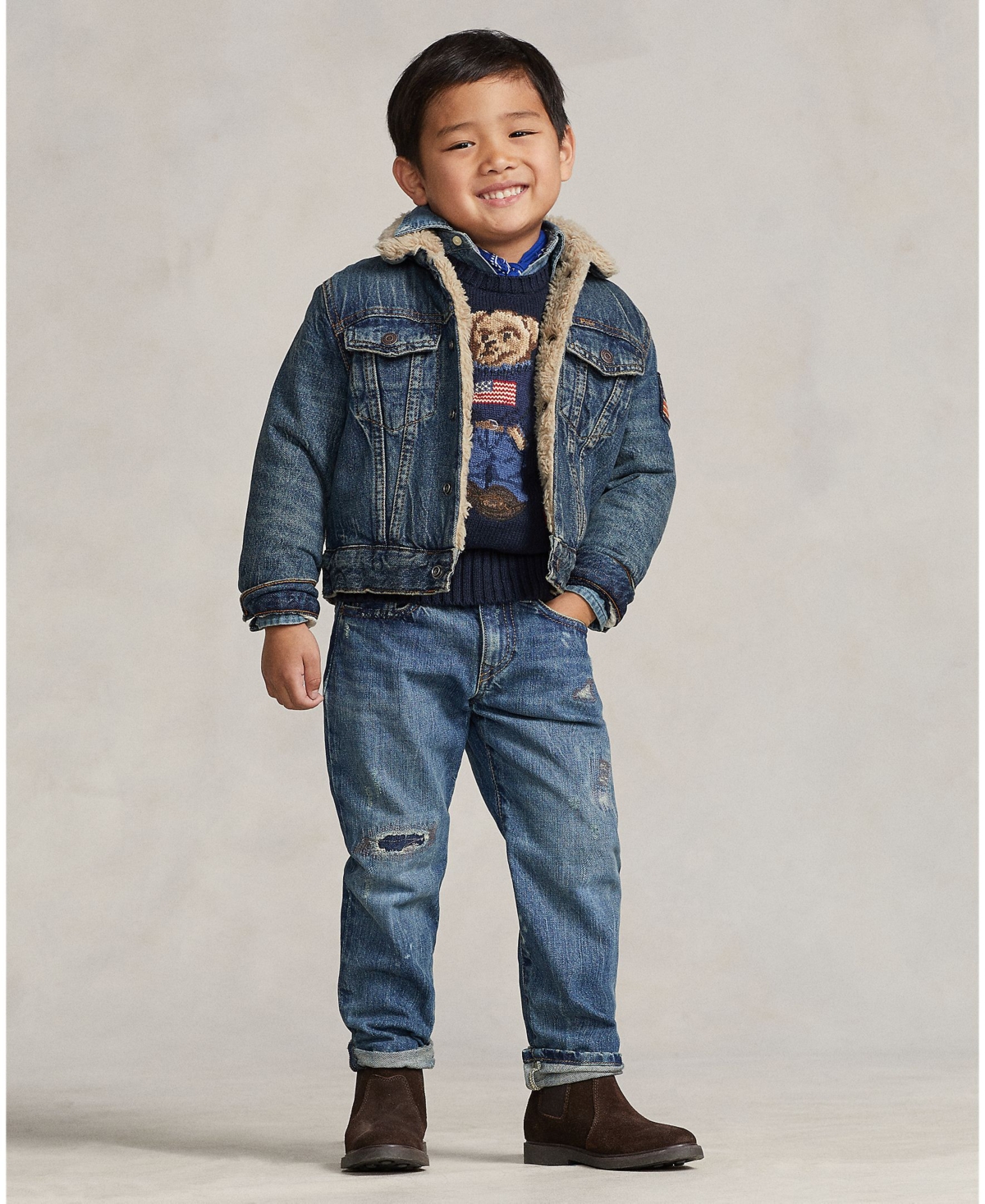 Polo Ralph Lauren Toddler And Little Boys Teddy Fleeceâlined Denim Trucker Jacket In Wills