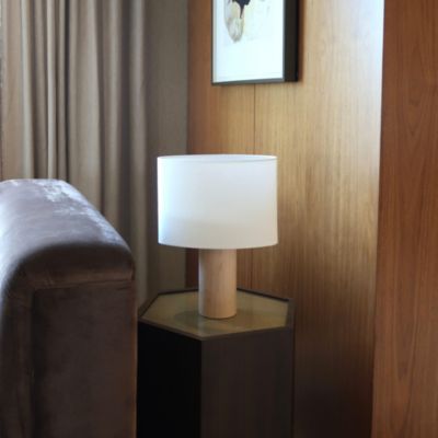 Mia LED Table Lamp with Maple Wood Base, Bulb Included (16")