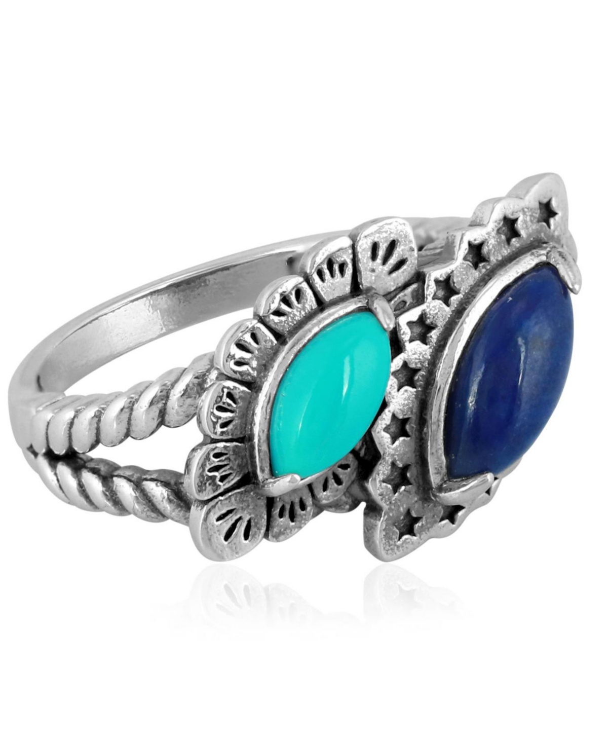 American West Jewelry Sterling Silver Night and DayLazuli and Sleeping Beauty Turquoise Gemstone Bypass Ring, Size 5 - Lapis/turquoise