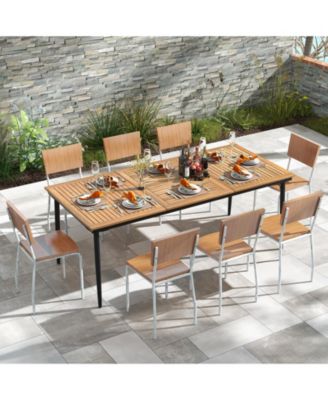 79 Inch Acacia Wood Outdoor Dining Table for 8 with 1.9 Inch Umbrella Hole