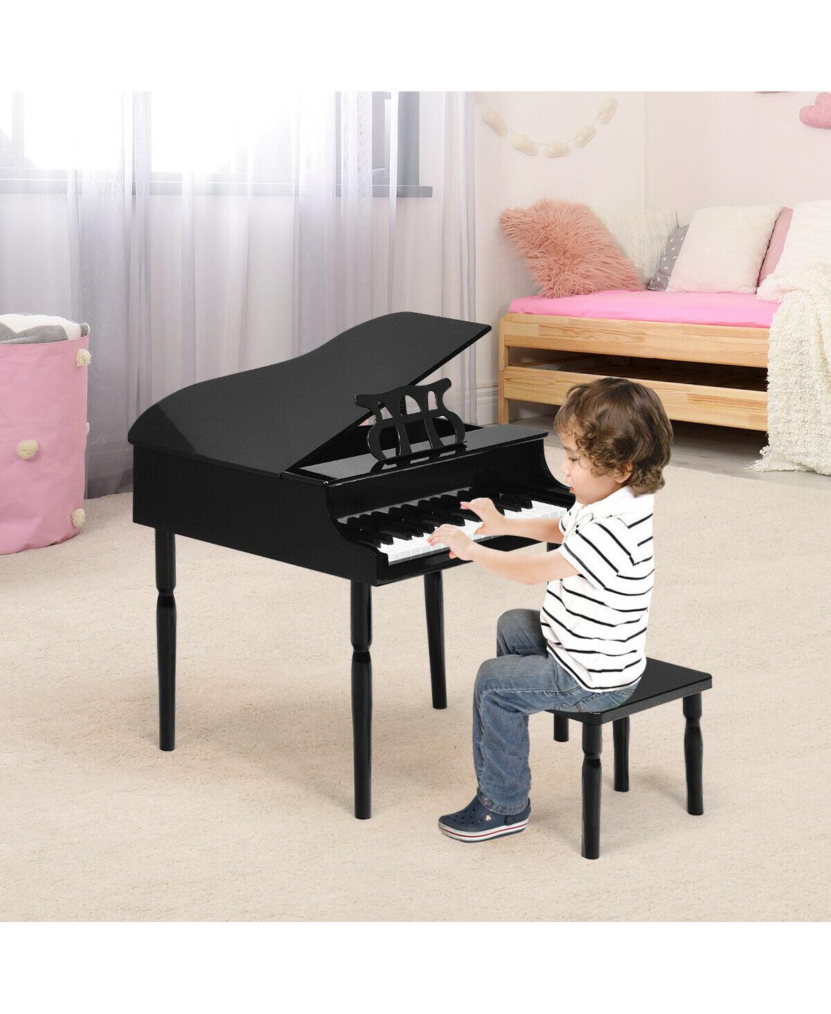 Slickblue 30-Key Wood Toy Kids Grand Piano with Bench and Music Rack