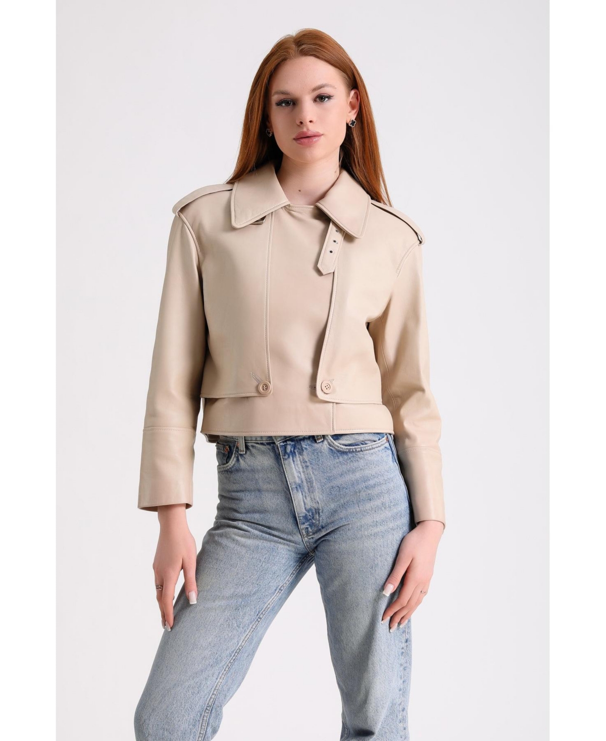 Furniq Uk Women's Leather Jacket,- Beige