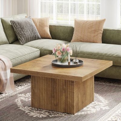 Square Coffee Table, 31.5-Inch Fluted Coffee Table, Yellow