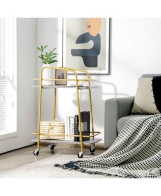 2-tier Kitchen Rolling Cart with Steel Frame and Lockable Casters