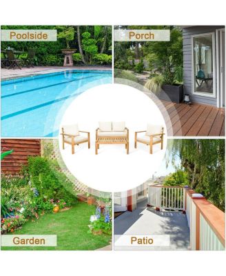 Outdoor 4 Pieces Acacia Wood Chat Set with Water Resistant Cushions