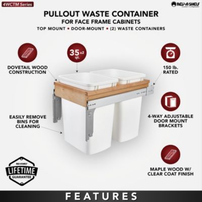 Double Pullout Top Mount Trash Cans 35 qt., White, 4WCTM-18DM2-175