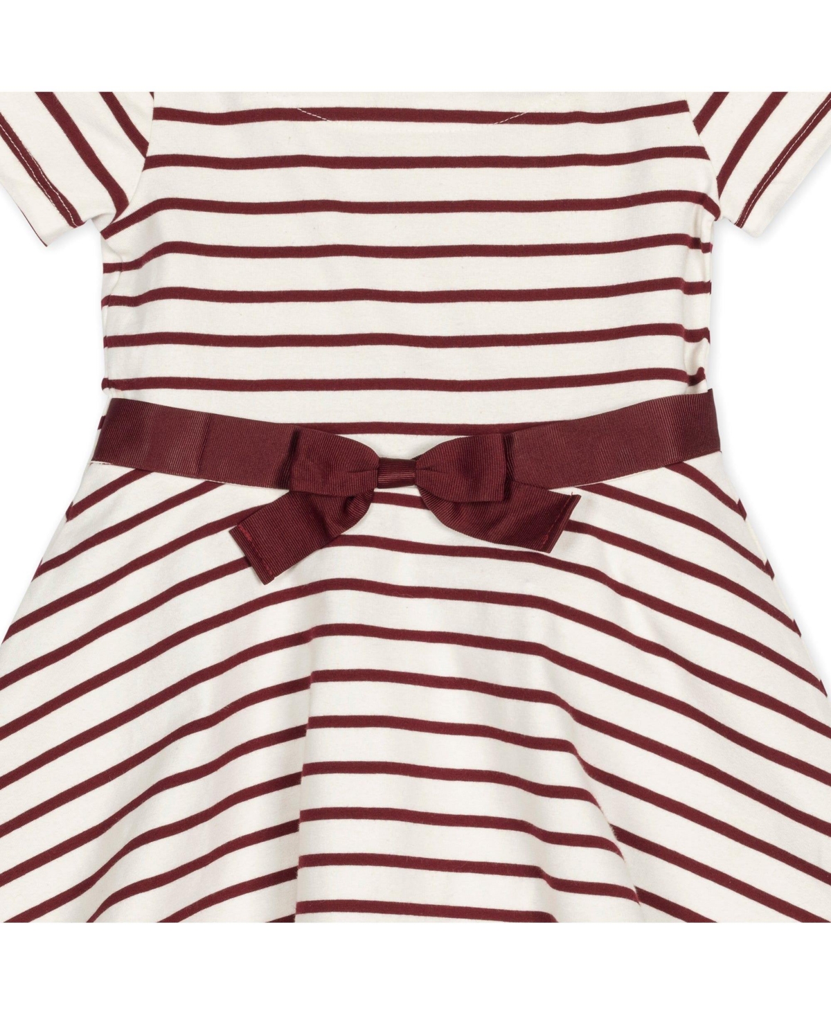 Hope & Henry Toddler Girls Organic Short Sleeve Lightweight Knit Skater Dress - White and oxblood stripe