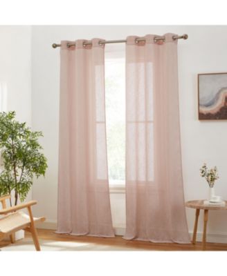 Emily Faux Linen Semi Sheer Light Filtering Transparent Grommet Lightweight Window Curtains Drapery Panels, 2 Panels