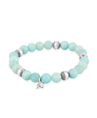 Sterling Silver Amazonite Gemstone Stretch Bracelet, Size Medium - Large