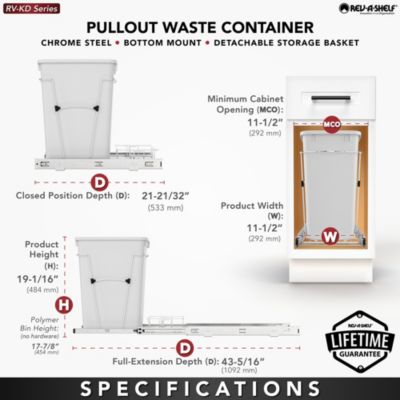 Pullout Trash Can 35 qt. for Kitchen Cabinets, Silver, RV-12KD-17C S