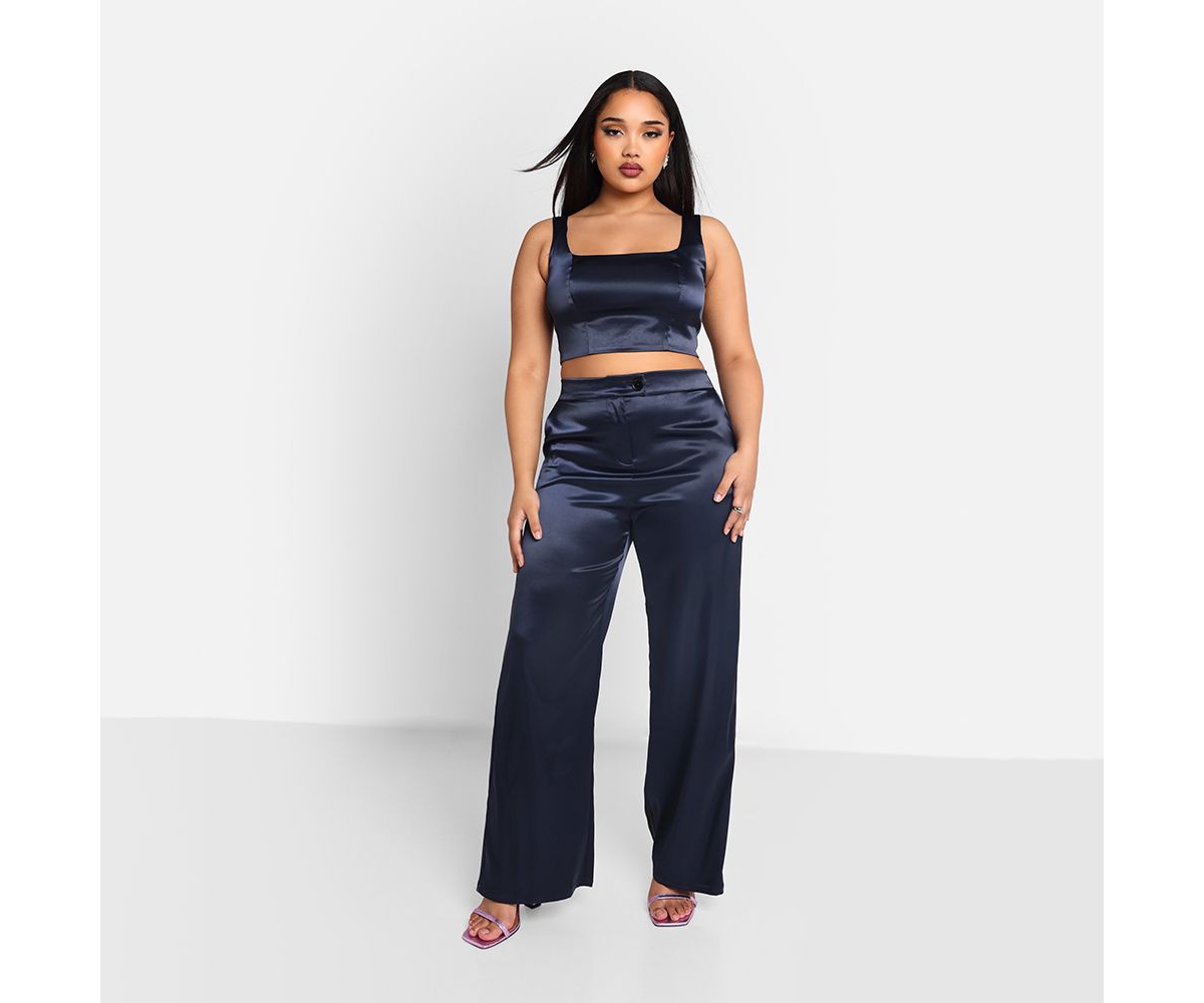 Women's Plus Size Juliette Satin Corset Top - Ink blue