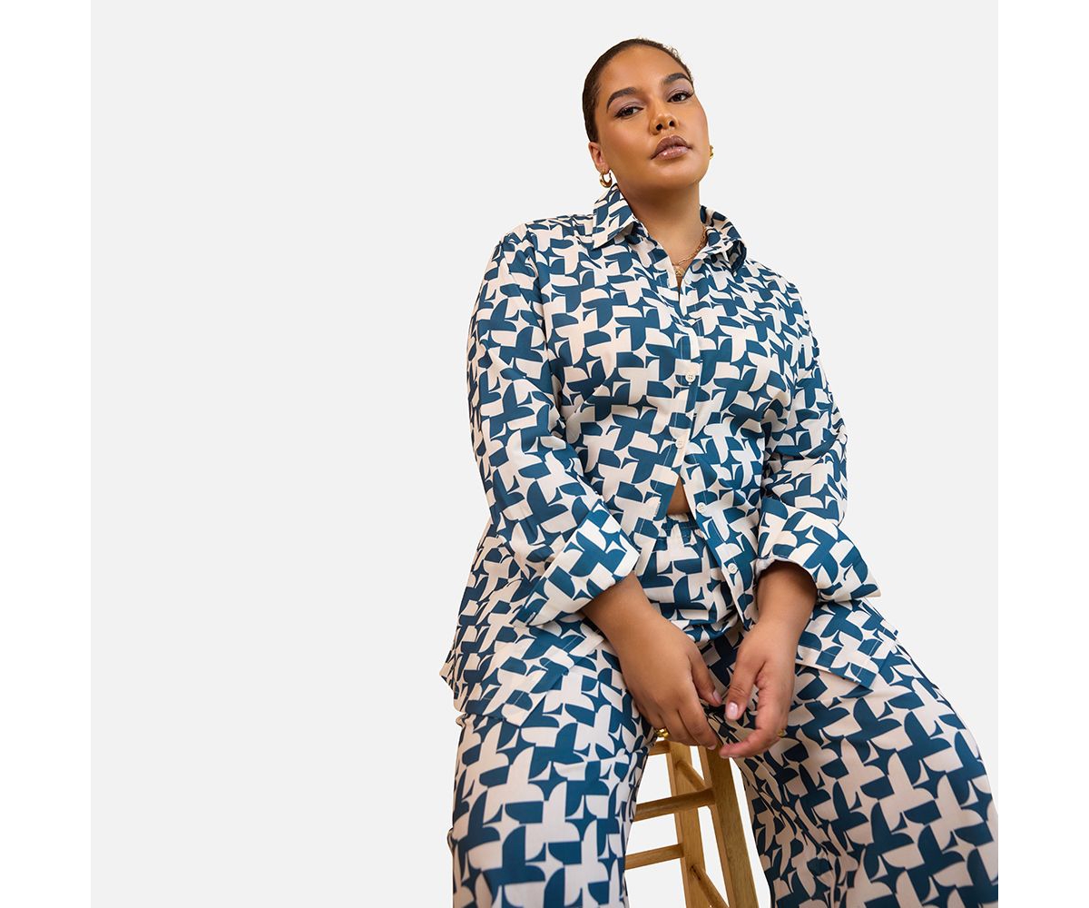 Quinta Abstract Print Button Front Blouse - Blue