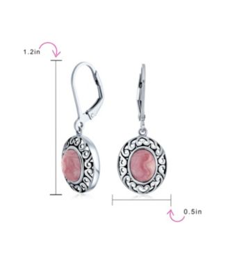 3CTW Natural Stones Oval Bezel Set Lever Back Dangle Earrings Oxidized .925 Sterling Silver