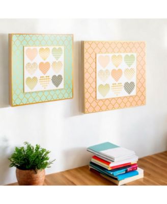 Heart Pattern Wall Plaques with Gold Accents - Set of 2 - Home Decor