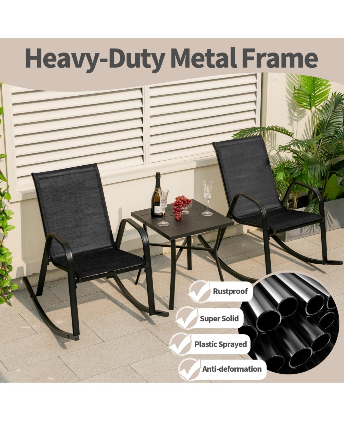Slickblue Set of 2 Heavy-Duty Metal Patio Rocking Chair with Breathable Seat Fabric