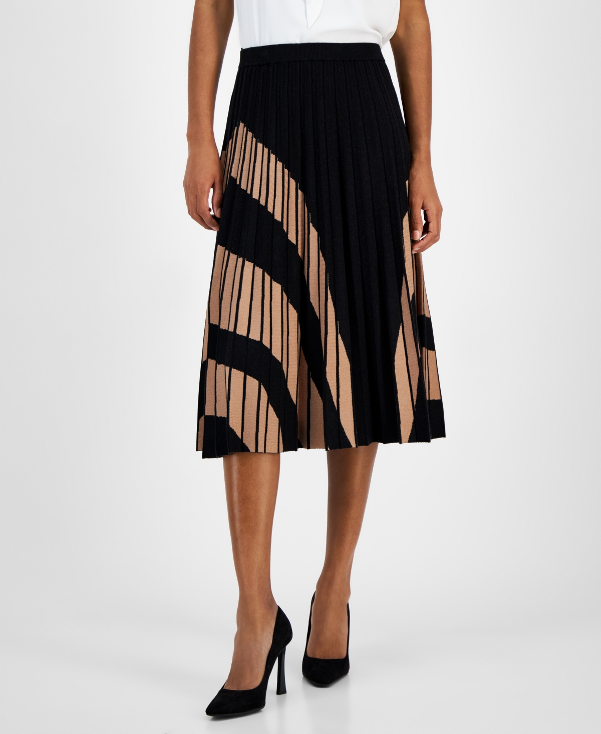 T Tahari Women's Pull-On Flare Pleated Midi Skirt -haze