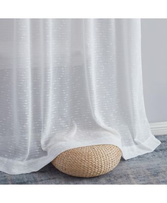 Emily Faux Linen Semi Sheer Transparent Rod Pocket Back Tab Lightweight Window Curtains Wide Panels, Pair