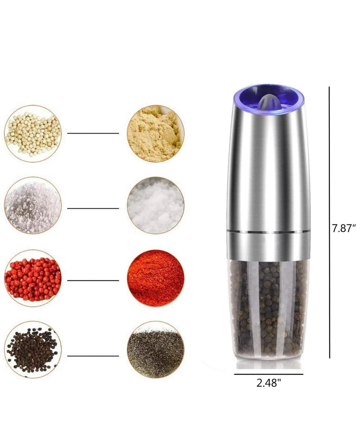 Cowin Salt and Pepper Grinder Set Automatic Battery Operated 2 Pcs - black and silver