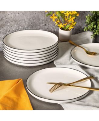 Oslo 8 Piece Porcelain Dinner Plate Set - Black Rim