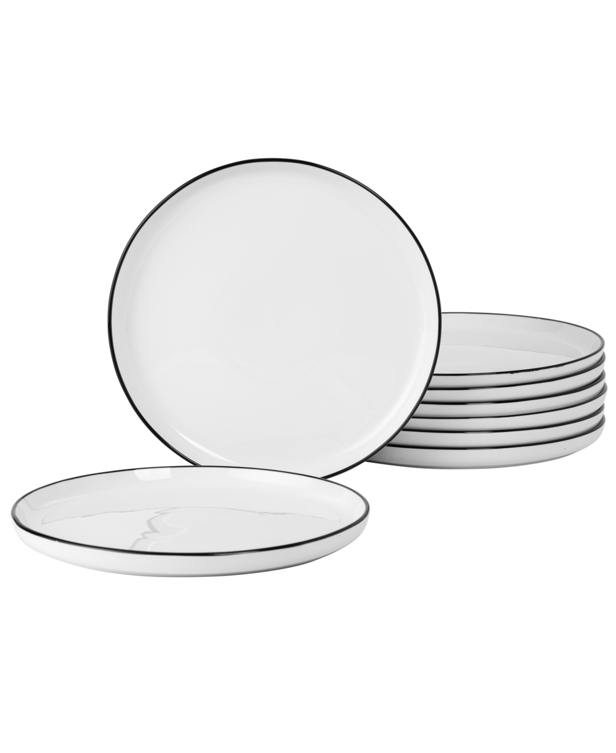 Oslo 8 Piece Porcelain Dinner Plate Set - Black Rim - White /black rim