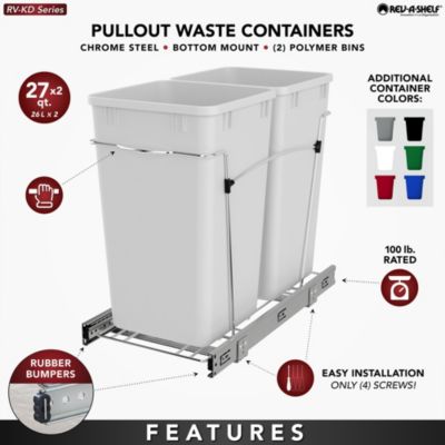 Double Pullout Trash Can 27 qt. for Kitchen, Black, RV-15KD-18C S
