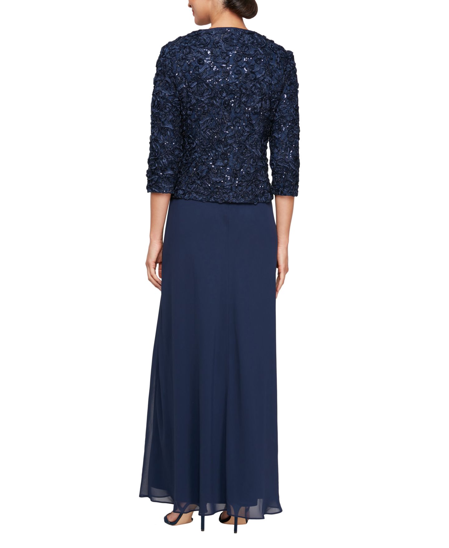 Женское платье Alex Evenings Empire Waist Long Open Soutache Jacket, цвет: Тёмно-синий — фото 4