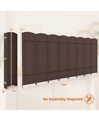 8-Panel Folding Room Divider with Hand-Woven Texture and Solid Wood Frame
