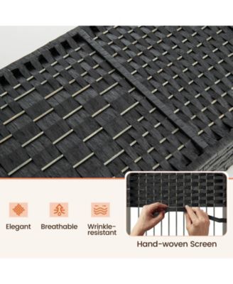 8-Panel Folding Room Divider with Hand-Woven Texture and Solid Wood Frame