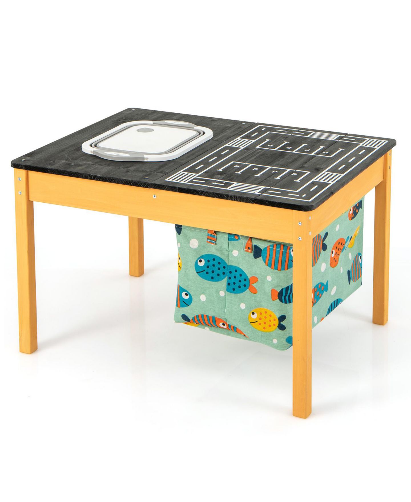 Детская игрушка Slickblue 3-in-1 Sand Water Fir Wood Activity Table with Foldable Storage Bin, Ages 3-8, цвет: Натуральный / Чёрный — фото 1