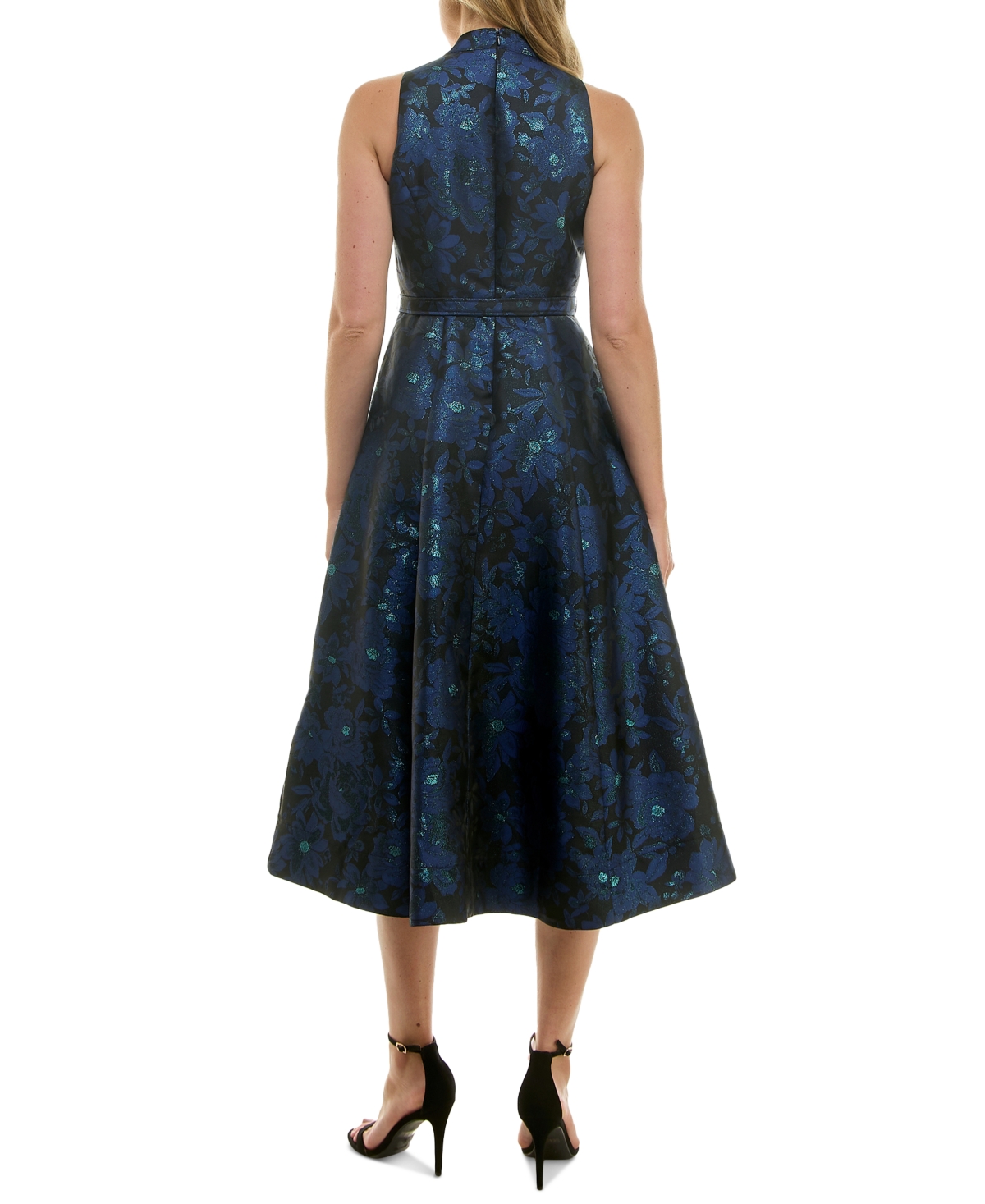 Taylor Women's Metallic Floral Jacquard Sleeveless Fit & Flare Dress -Black