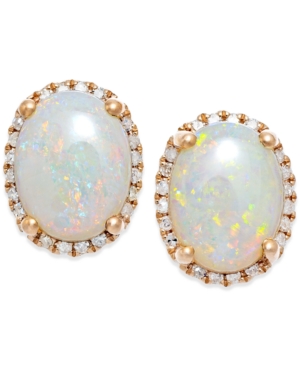image of Opal (2 ct. t.w.) and Diamond (1/6 ct. t.w.) Stud Earrings in 14k Rose Gold