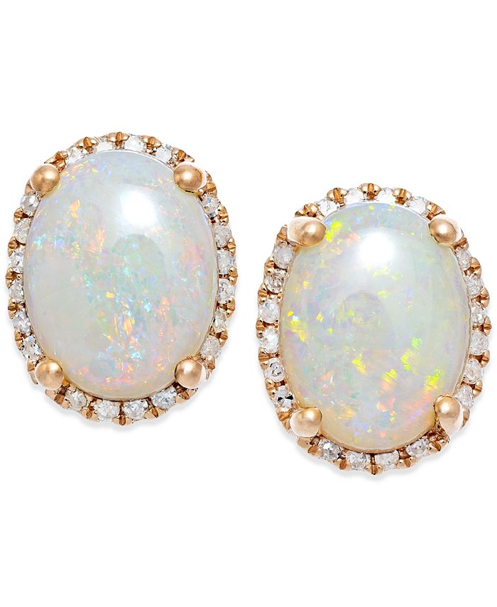 Macy's Opal (2 ct. t.w.) and Diamond (1/6 ct. t.w.) Stud Earrings in ...