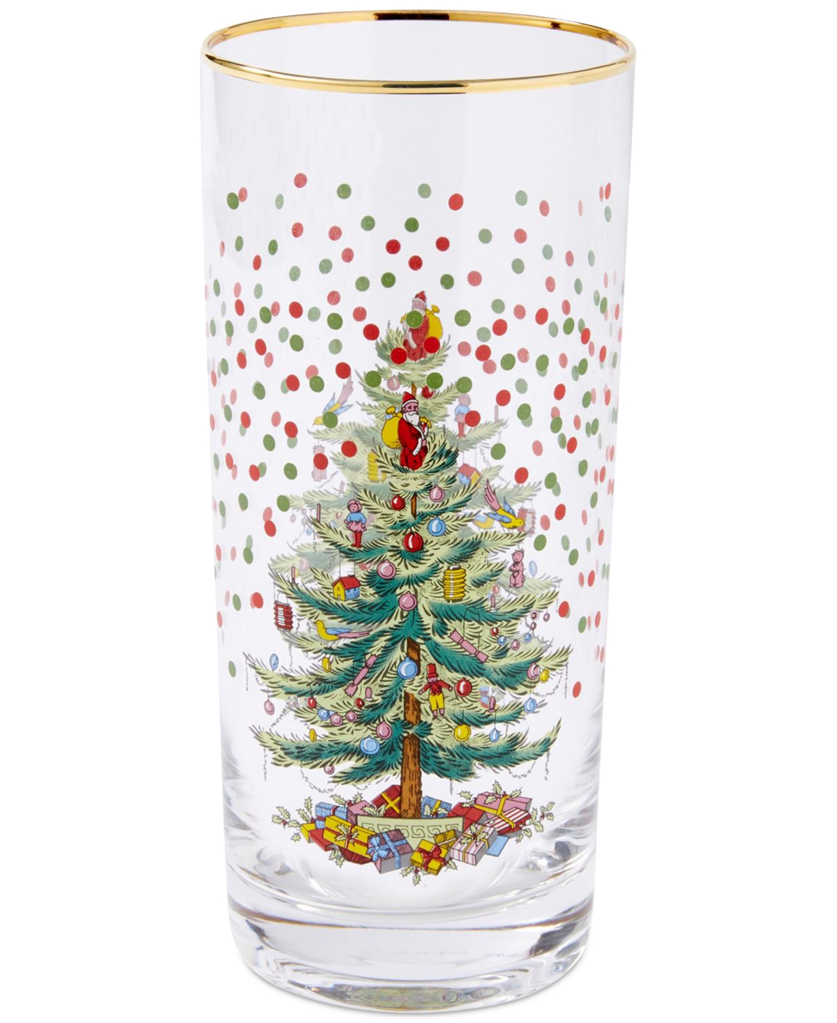Spode Christmas Tree Polka Dot Highball Glass, Set Of 4 In Green