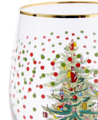 Christmas Tree Polka Dot Stemless Wine Glasses, Set of 4