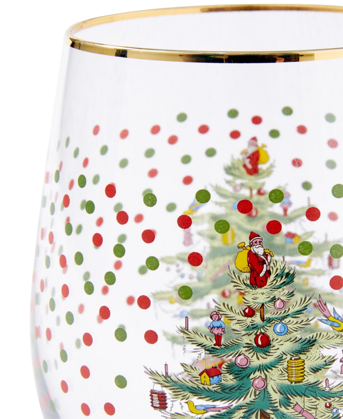 Spode Christmas Tree Polka Dot Stemless Wine Glasses, Set Of 4 In Green