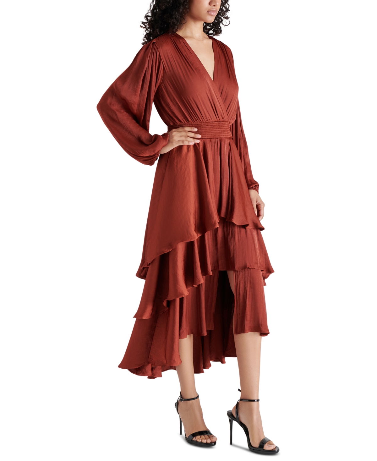 Steve Madden Women's Bei Smocked-Waist Tiered High-Low Dress